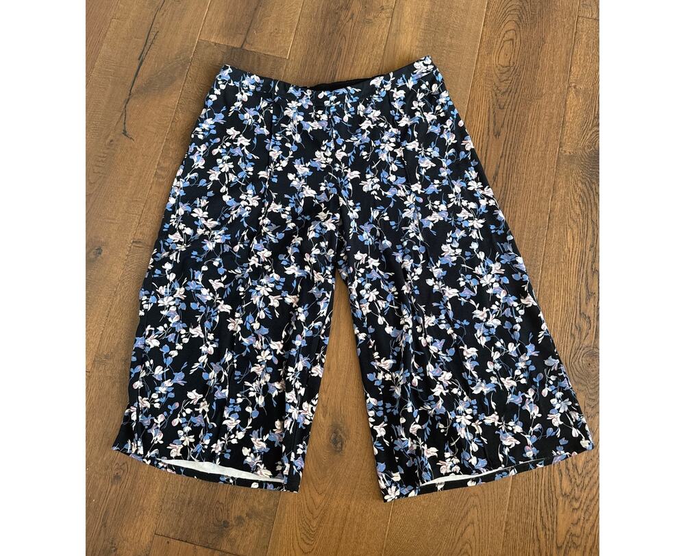 J. Jill Wearever Floral Wide Leg Cropped Culottes Pants Women Black Blue Size 2X